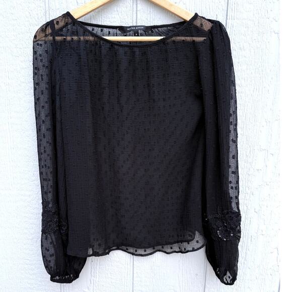 WALTER BAKER black swiss dot semi sheer billow sleeve embellished Candice top - Picture 2 of 11